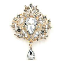 Luxury Big Glass And Rhinestone Crystal Teardrop Brooch Prom Party Gifts