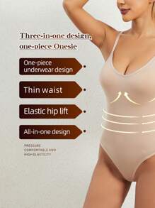 3pcs Solid Shaping Thong Bodysuit, Simple & Soft Tummy Control Slimmer Body Shaper - Multicolor - View 2