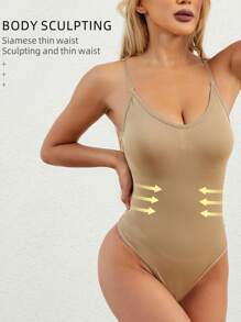 3pcs Solid Shaping Thong Bodysuit, Simple & Soft Tummy Control Slimmer Body Shaper - Multicolor - View 4