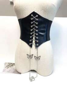 1pc Random European & American Fashion Simple Elastic Waist Belt, Women's Retro Waist Cincher Decorative Tie For Shirts, Dresses