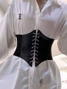 1pc Random European & American Fashion Simple Elastic Waist Belt, Women's Retro Waist Cincher Decorative Tie For Shirts, Dresses