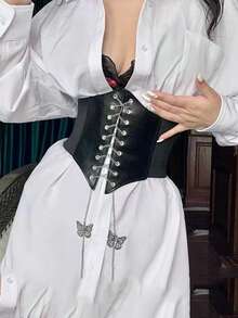 1pc Random European & American Fashion Simple Elastic Waist Belt, Women's Retro Waist Cincher Decorative Tie For Shirts, Dresses