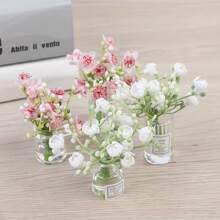1pc Dollhouse Miniature Glass Vase For Flower Arrangement: 1/12 Miniature Decorative Model With Artificial Plants And Flowers