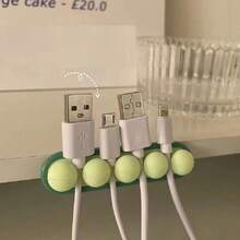 1pc Color Random Desktop Fixed Cable Organizer, Wire Sorting And Storage Hub, Self-Adhesive Winding Device, Data Cable Winding Device, Data Cable Storage Device, Wall Mounted Mobile Phone Charging Cable Fixing Device, Fixed Cable Clip Clip Sorting And No-Drill 1 Piece Of Pea Shaped Earphone Cable Sorting And Storage Cable Routing Device - Multicolor - View 2