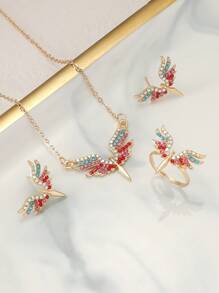 1set Black Rhinestone Wings Necklace, Angel Wings Earrings Jewelry Set For Women - 1 Pair Earrings, 1 Necklace - Black Butterfly Necklace Set - View 10