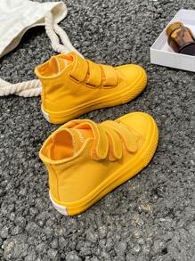 Baby Cloth Shoes Mid-Top Canvas Shoes For Spring And Autumn, Korean Style Simple Children's Sneakers, Fashionable Low-Cut Casual Shoes With Straps For Boys And Girls, Classic High-Top Canvas Shoes, All-Match Casual And Athletic Shoes, Suitable For Skateboarding - Yellow - View 5