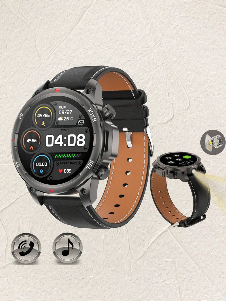 Reloj inteligente para hombres IP67 resistente al agua con linterna LED de 1.53", reloj inteligente para exteriores con llamadas inalámbricas resistentes con brújula, rastreador deportivo de fitness y monitor de sueño compatible con iPhone y Android - Negro - Ver 1