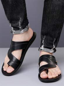 2024 Plus Size Fashionable Casual Slippers, Summer New Men's Slippers, Soft Non-Slip Beach Shoes For Outdoor Use - Black - View 7