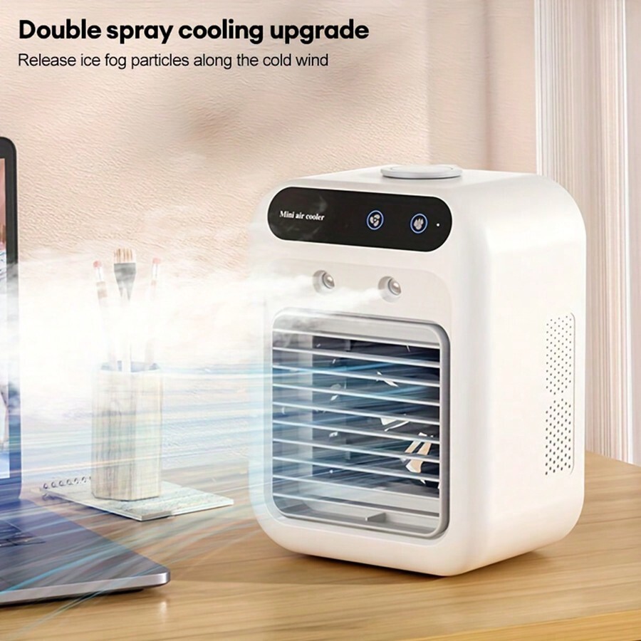 1pc Mini USB Cold Air Fan With Mist Humidifier, Portable Desktop Air