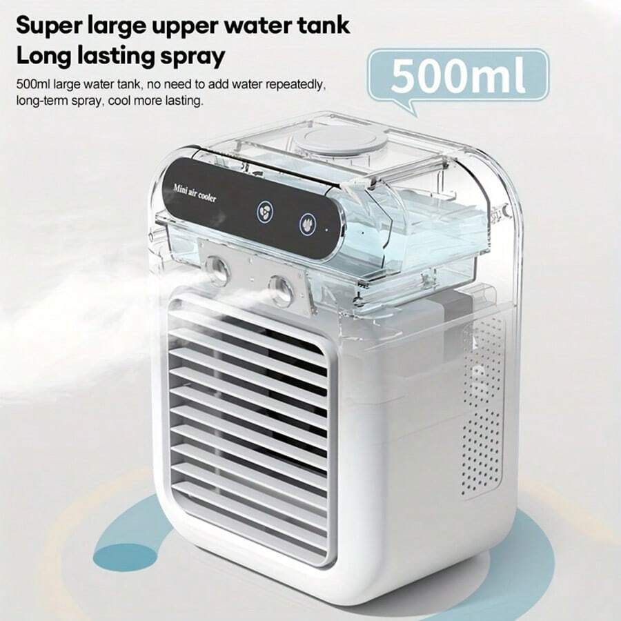 1pc Mini USB Cold Air Fan With Mist Humidifier, Portable Desktop Air