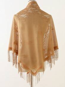 1 件女士镂空流苏设计蕾丝派对披肩围巾配饰女士情人节 - 駝色 - 查看 2