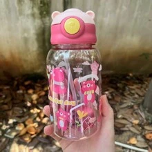 可愛卡通兒童用塑料水杯，夏季學生用吸管杯戶外便攜杯校園飲水神器 - 紅色 - 查看 5
