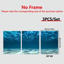 3 piezas/set Cuadros terminados con marco, carteles de lienzo de arte moderno de profunda mar para decoración de pared del océano, arte de pared de superficie submarina, pintura de paisaje marino de lienzo, regalo ideal para la habitación principal, sala de estar, pasillo, decoración de pared, decoración de invierno, decoración de la habitación - Multicolor - Ver 16
