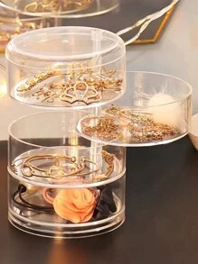 1 pièce Boîte à bijoux transparente rotative en forme de S, boîte de rangement multifonctionnelle pour cosmétiques, organisateur de comptoir de coiffeuse, boîte de rangement pour accessoires, présentoir pour cosmétiques, décoration d'intérieur, décoration de chambre, accessoires de salle de bain, convient pour les bracelets, boucles d'oreilles, bagues, colliers, broches, pinces à cheveux, bandeaux, montres, tampons, etc. Parfait pour les révélations de sexe, les anniversaires, les mariages, les fêtes, le cadeau idéal pour les collègues, les amis et la famille, la rentrée scolaire