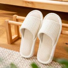 Pantoufles en lin unisexes pour une utilisation intérieure en quatre saisons, antidérapantes, respirantes, absorbant la transpiration, silencieuses et confortables, en tissu de lin pour la maison