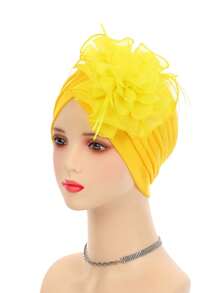 1pc Women's New Side Floral Chiffon Ribbon Elastic Comfortable Elegant Turban Hat, Sleep Bonnet - Side Chiffon Ribbon Flowers - View 8