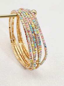 6pcs/Set Acrylic Rhinestone Candy-Colored Women Elastic Bracelets, Fashion Accessory For Party, Holiday, Spring