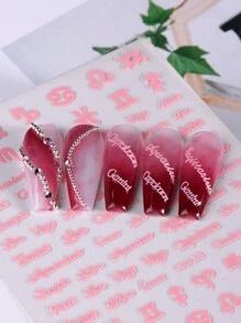 3片/套 3D十二生肖美甲贴纸，金色、银色、粉色，优雅十二生肖图案，自粘滑动式美甲贴纸，美甲装饰用品 - 彩色 - 查看 5