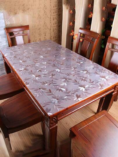 1pc 1mm Thick PVC Chrysanthemum Pattern Semi-Transparent Table Mat, Simple Style Furniture Surface Protective Crystal Mat, PVC Material Rectangular/Square Roll Applicable For Coffee Table, Nightstand, Dining Table, Computer Desk, Office Desk And Various Furniture Surfaces, Usable Year-Round