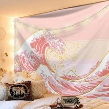 1pc Polyester Fabric Wave Printed Tapestry, Suitable For Living Room, Bedroom, Office Wall Decoration, Home Party Decoration, Rectangular Decoration Cloth With Hanging Feeling For Kitchen Wall, Comes With 3 Wall Nails And 2 Clips As Gifts, Flag For Room, Room Decor, Tapestry, Wall Art ,Room Stuffs, Flags For Room, Home Decor, Tapestri, Wall Tapestry, Pink Tapestry