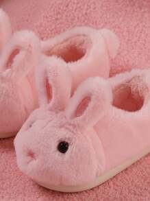 1 双女童可爱卡通兔子拖鞋，适合幼儿室内家居鞋，适合秋冬季 - 粉色 - 查看 3