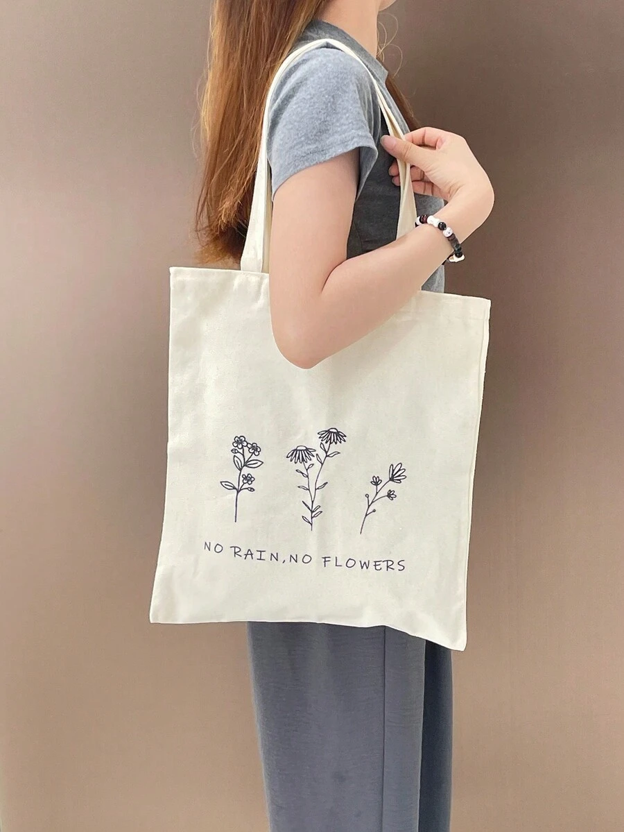 Bolsa de Ombro de Lona para Mulher, Estilo Japonês, Bolsa de Mão de Grande Capacidade, Adequada para Estudantes Indo para Escola ou para Tutoria Particular - Multicolorido - Ver 1