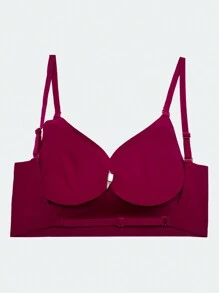 玫瑰内衣无缝胸罩露背胸罩女士内衣深 V 低胸可爱聚拢胸罩贴身女性透气加垫学生胸罩适合女生小胸 - 玫瑰紅 - 查看 4