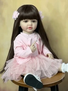 Đồ trang trí Giáng sinh 55cm 22inch Búp bê em bé tái sinh có thể đứng Búp bê toàn thân bằng nhựa vinyl mềm mại giống như thật Búp bê sơ sinh công chúa cho trẻ mới biết đi Bebe Quà tặng sinh nhật đáng yêu - Hồng - Xem 3