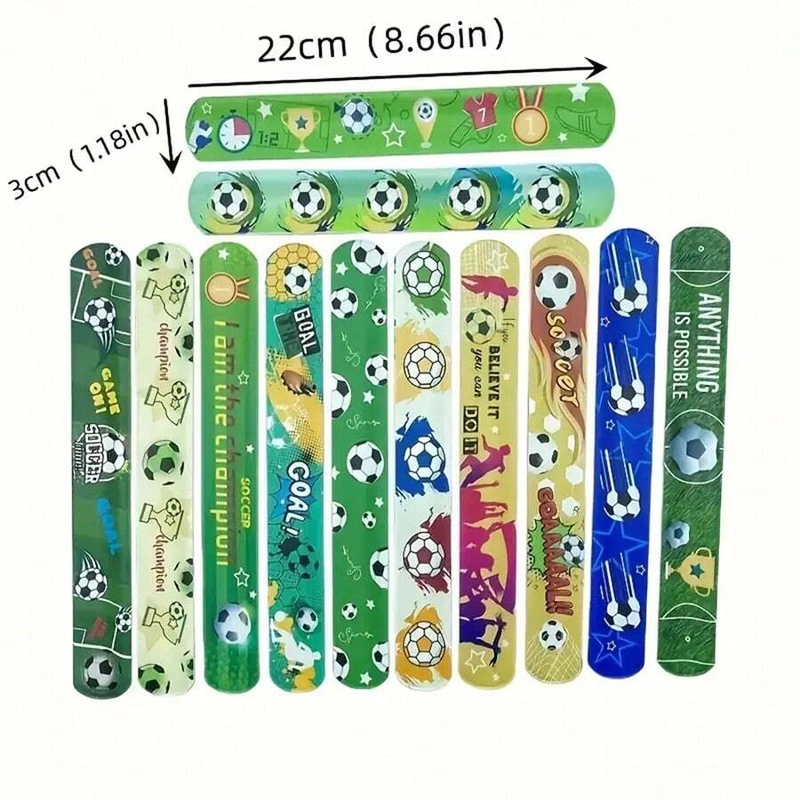 Set de 12 pulseras de golpe con estampado de fútbol, artículos para fiestas, recuerdos de fiesta de fútbol, decoraciones, regalos con temática de fútbol, Navidad