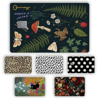 4Pcs Credit Card Skin Stickers Stylish Vinyl Credit Card Cover Wrap No Bubble Slim Credit Card Decals,Personalized Credit Card Stickers Waterproof Vinyl Protective Decal For Key, Transportation, Debit, Credit Card(Daisy,Brown Leopard Print, White Leopard Print, Ecology, Gothic Garden, Cats And Flowers)