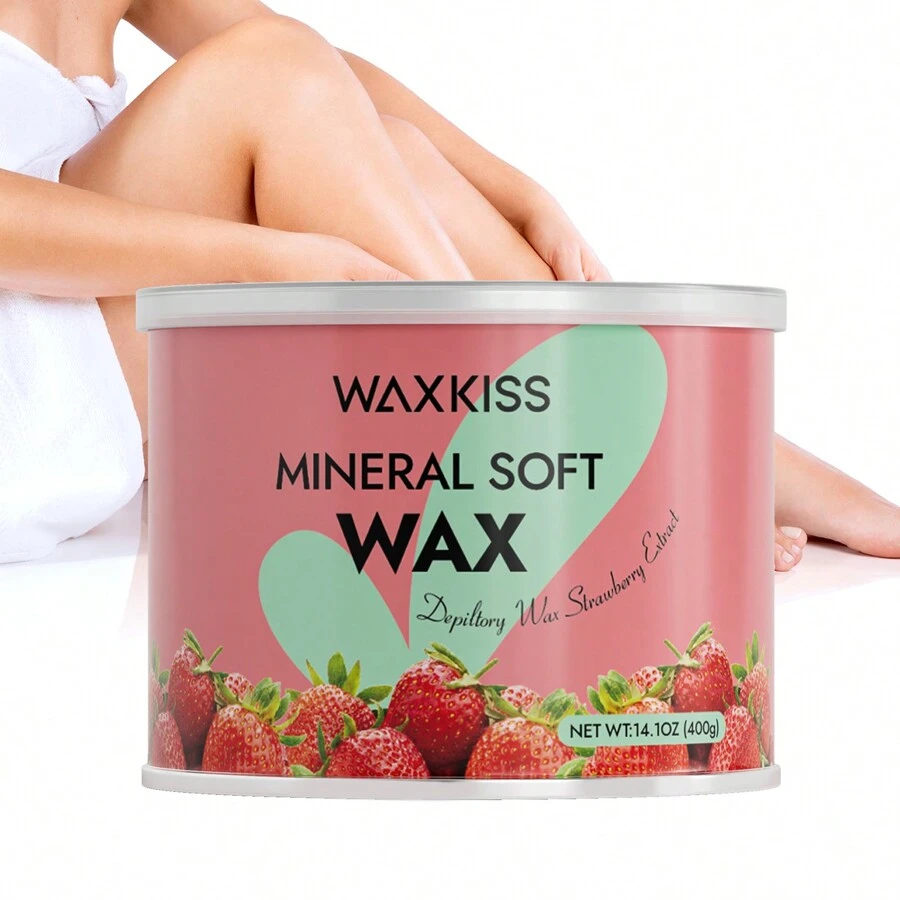 WAXKISS 400g Jar-Packaged Hair Removal Soft Wax Home Use Painless Depilatory Cream For Both Suitable For All Skin Types And Hair Textures Ideal For Depilation Of Various Body Parts Such As Armpits Legs Hands Etc - 草莓 - 查看 1