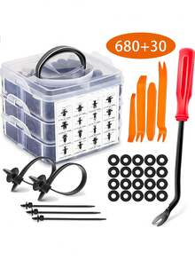 680 clips de fijación rápida de automóviles, Set de surtido de clavijas de retención y remaches para carrocería, parachoques, panel de puerta, kit de clip de plástico mixto, herramienta de extracción de adornos y accesorios - Negro - Ver 12