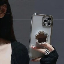 Luxury Diamond Holder Folding Mirror Mobile Bracket Makeup Mirror Electroplating Color New Style Mirror Mobile Phone Case Back Mobile Bracket Accessory Compatible With IPhone, Android Phone, Gift For Birthday, Family, Friends Push-Pull Phone Grip, Phone Holder, Phone Accessories - Multicolor - View 5