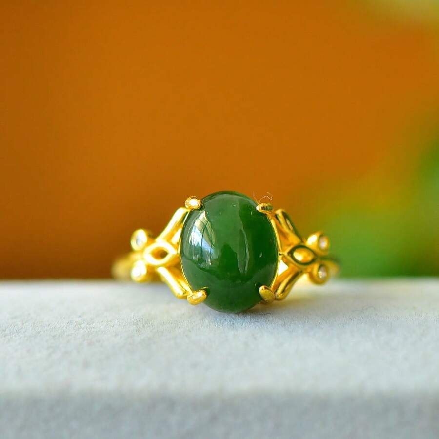 Natural Canadian Jasper Rings, Gold-Plated Inlaid Jade Rings, Diamond Rings, Adjustable Size Rings, Handmade Men's And Women's Gemstone Rings, Personalized Rings, Energy Rings, Anniversary Rings, Engagement Rings, Gifts For Her. - E Jade Ring - View 1