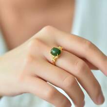 Natural Canadian Jasper Rings, Gold-Plated Inlaid Jade Rings, Diamond Rings, Adjustable Size Rings, Handmade Men's And Women's Gemstone Rings, Personalized Rings, Energy Rings, Anniversary Rings, Engagement Rings, Gifts For Her. - E Jade Ring - View 6