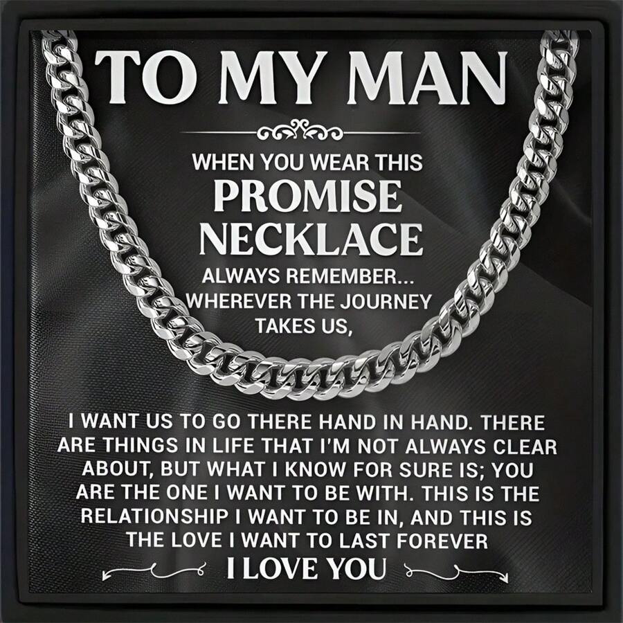 REEBONZ 给我的男人当你戴上这条承诺项链给你的男朋友或丈夫链式项链情人节礼物生日礼物周年纪念礼物带卡片礼盒礼物
