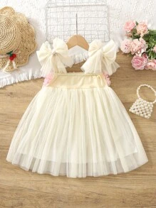 Vestido de Verão com Estampa Floral e Mangas Abertas para Meninas, Casual e Versátil - Rosa - Ver 2