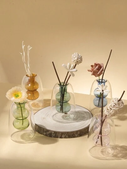 1入組透明玻璃精油擴香瓶，附香蒸棒，家居儲物容器瓶