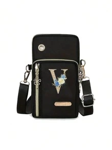 1入金色字母A-Z花卉印花便攜手機包，送給女士的生日禮物，感謝老師，大容量可重複使用，送給女士，母親，老師，朋友，伴娘，情人節禮物，學生，適合日常使用，生日，假日，度假，海灘，旅行，通勤，野餐，露營，家庭必備 - 黑色 - 查看 16