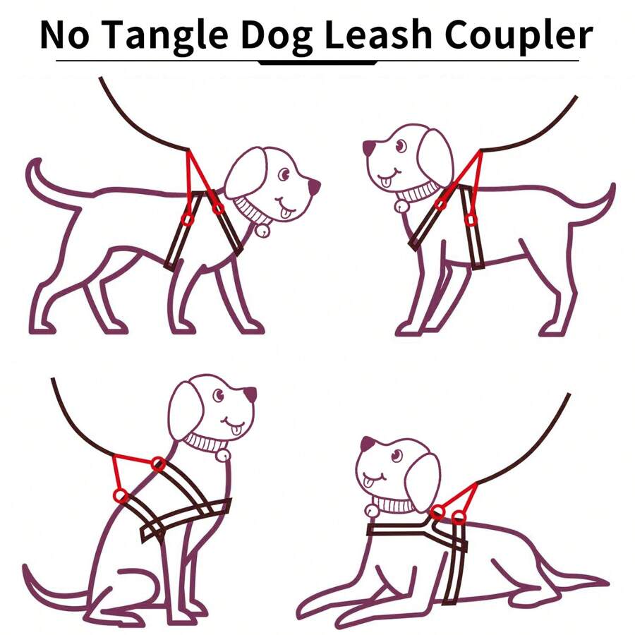 4 PCS Double Clip Leash For Dogs Two Clasp Dog No Tangle Dog Leash Couplers Black Double