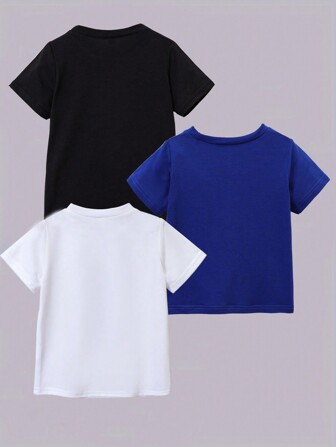 3 件套年轻男孩卡车、赛车印花圆领短袖 T 恤，适合春、夏、秋季舒适时尚