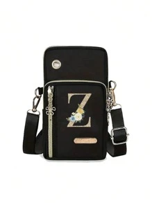 1入金色字母A-Z花卉印花便攜手機包，送給女士的生日禮物，感謝老師，大容量可重複使用，送給女士，母親，老師，朋友，伴娘，情人節禮物，學生，適合日常使用，生日，假日，度假，海灘，旅行，通勤，野餐，露營，家庭必備 - 黑色 - 查看 14