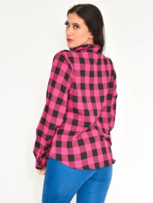 Checkered Women's Shirt - 玫紅色 - 查看 2