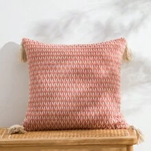 1pc/2pcs Woven Plaid Throw Pillow Covers, Bohemian Thickened Handmade Tasseled Decorative Pillowcases For Bedroom, Living Room, Office, Outdoor Patio, Wedding And Party Decor, 12"X20" 18"X18" - Pink - View 15