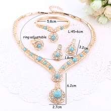 1 chiếc Bông tai vòng cổ tròn pha lê màu ngọc lam mạ vàng cổ điển Bộ trang sức nhẫn, thích hợp cho quà tặng tiệc cưới hàng ngày của phụ nữ - bộ 4 món - Xem 3