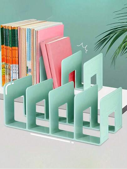 1/2/4pcs Book Shelf, Book Stand, Desk Storage Rack, 4-Grid Storage Box, Bookshelf With Thick Partition, Stationery Organizer, Kitchen Rack, Label Stickers, Suitable For Student, Office, Desk, Kitchen, Bathroom, Cosmetics