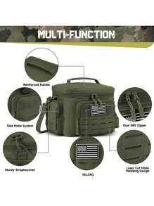 13L Men's Tactical Lunch Bag Heavy Duty Durable Lunch Box Insulated Cooler Adult Meal Insulated Bag For Office, Picnic Camping, Outdoor Activities Strap MOLLE Webbing - xanh quân đội - Xem 3