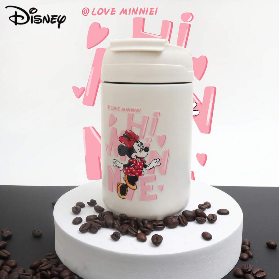 500毫升可愛卡通雙層杯奶杯咖啡杯保溫杯不銹鋼杯帶吸管便攜杯 - 米色 - 查看 1