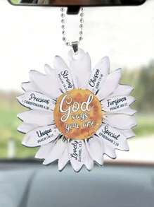 1pc White Daisy 2D Flat Car Rear View Mirror Accessories Tree Ornament Decoration Hanging Charm Interior Rearview Pendant Decor Gift,Home Decor ,Room Decor,Wall Decor - White - View 4
