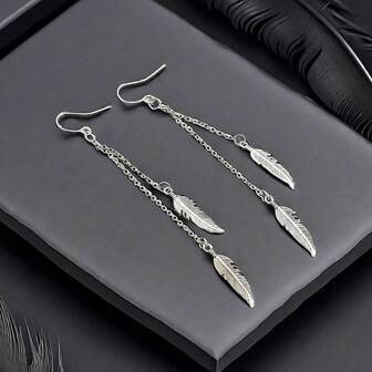 Chic Vintage Feather Leaf Tassel Earrings Chain- Lightweight Dangle Design For Fashion-For Ward Style - Perfect Daily Wear & Evening Party Accessories Boho Jewelry Gift